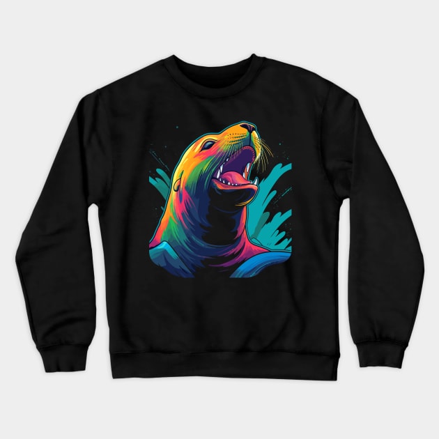 Sea Lion Smiling Crewneck Sweatshirt by JH Mart